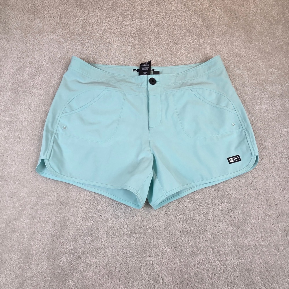 Pelagic Womens Fishing Shorts Aqua Blue Recycled Stretch Board Shorts Size 10